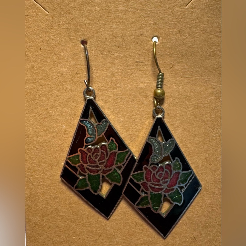 Vintage cloisonné dangle earrings